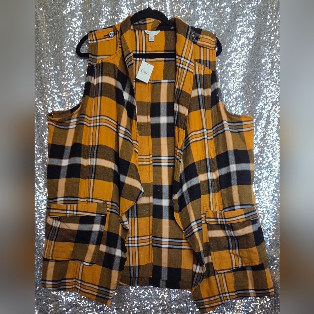 Cato Black and Orange Plaid Vest